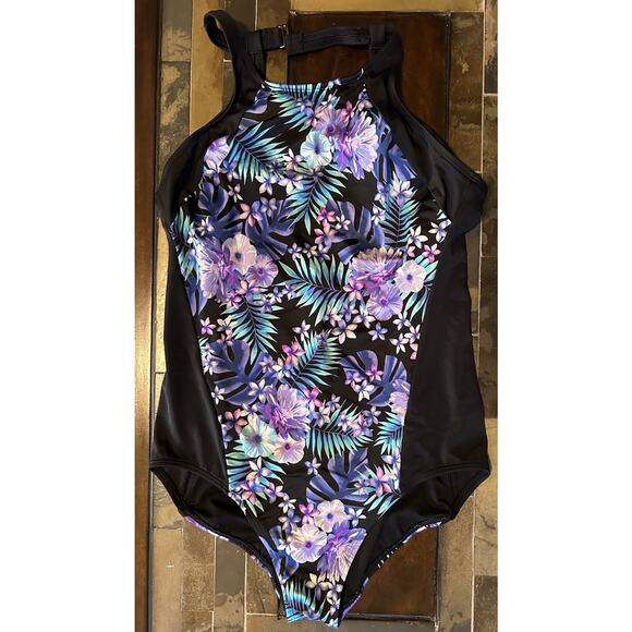 Lands End Women's size 14 Fun Multicolor One Piece Floral Swimwear - Picture 1 of 16